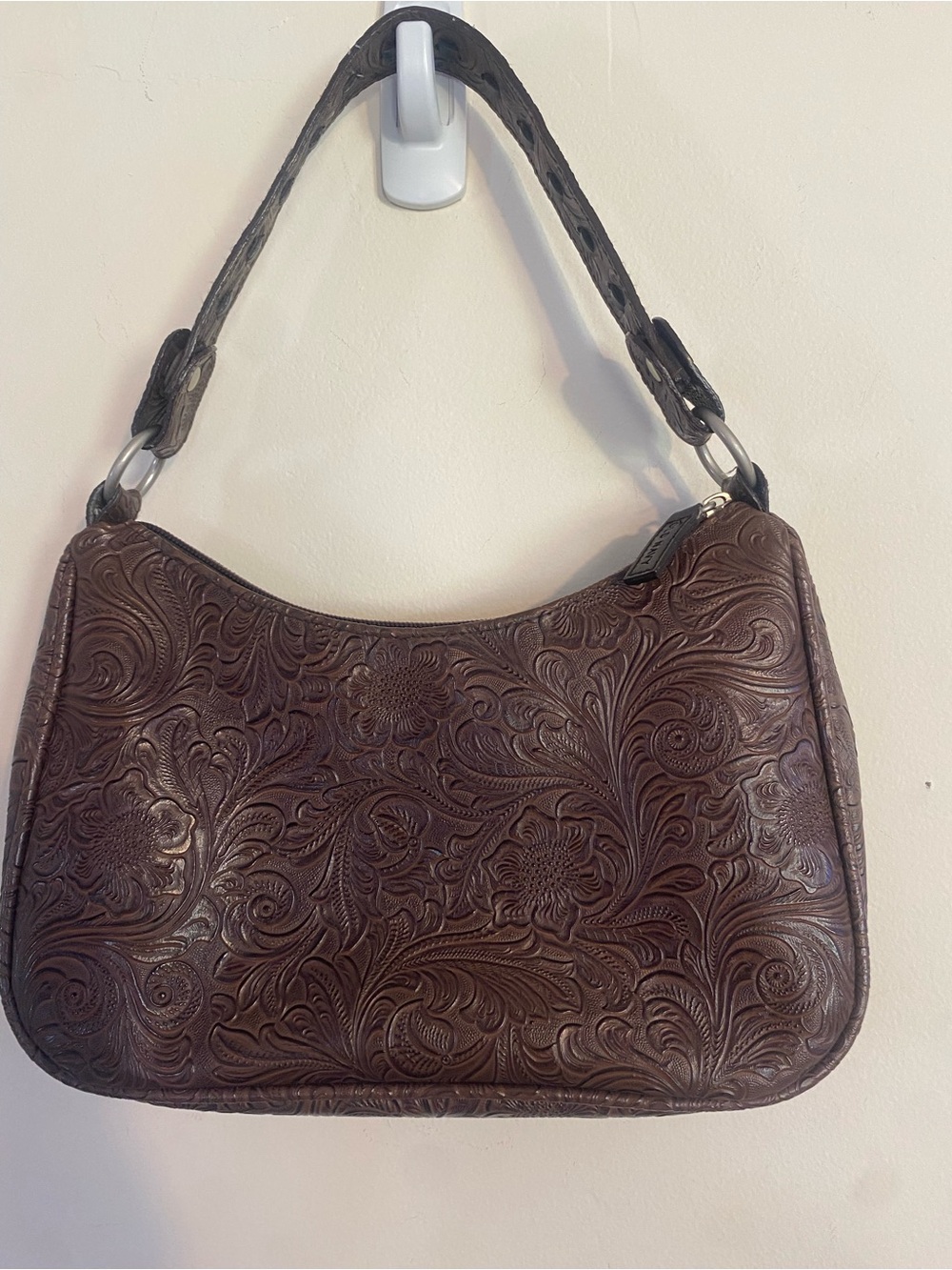 Old Navy Y2K Embossed Floral Faux Leather Shoulder Bag Brown tooled floral retro
